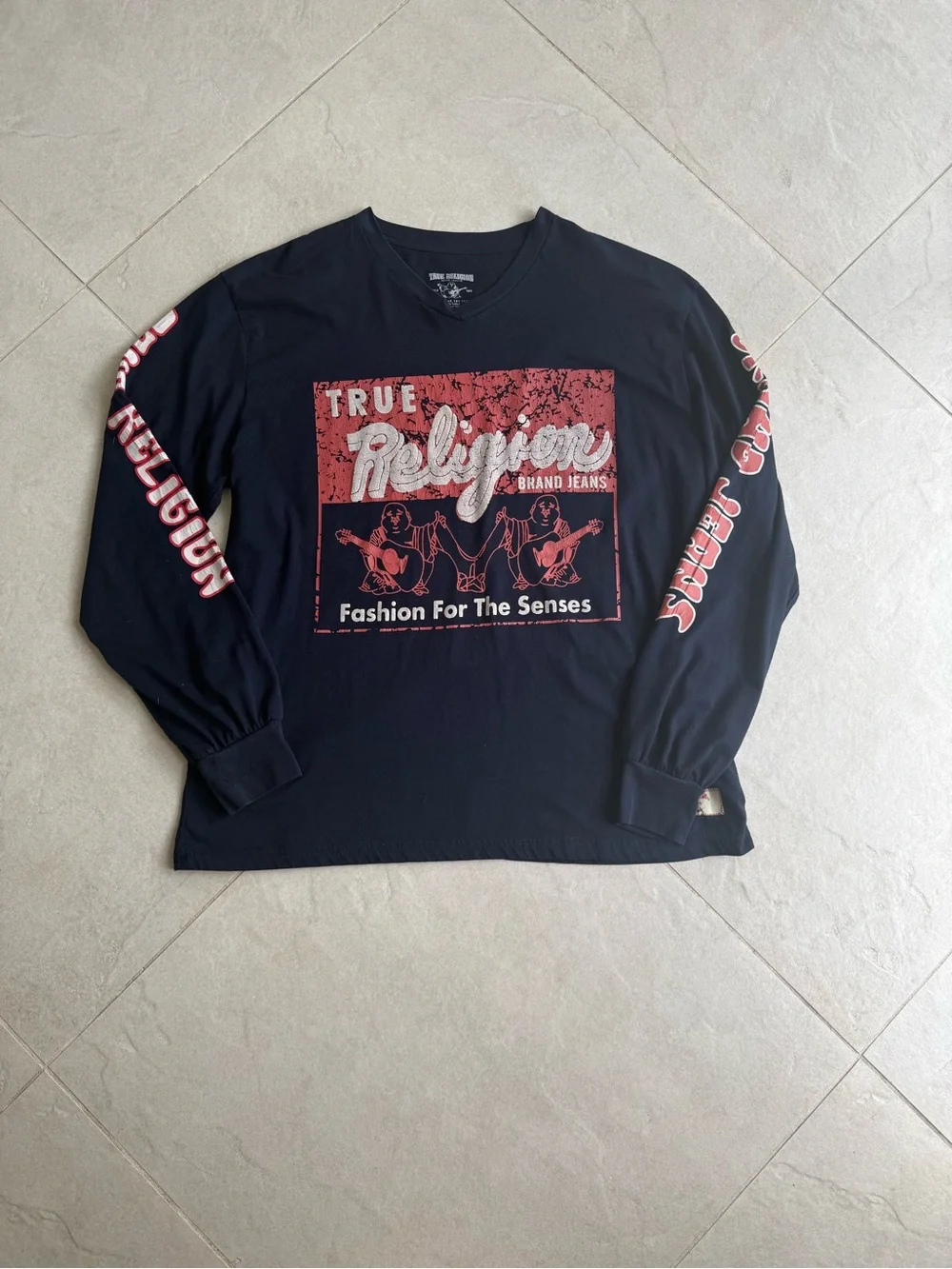 True Religion Navy Long Sleeve Tee with Red Stitch Label